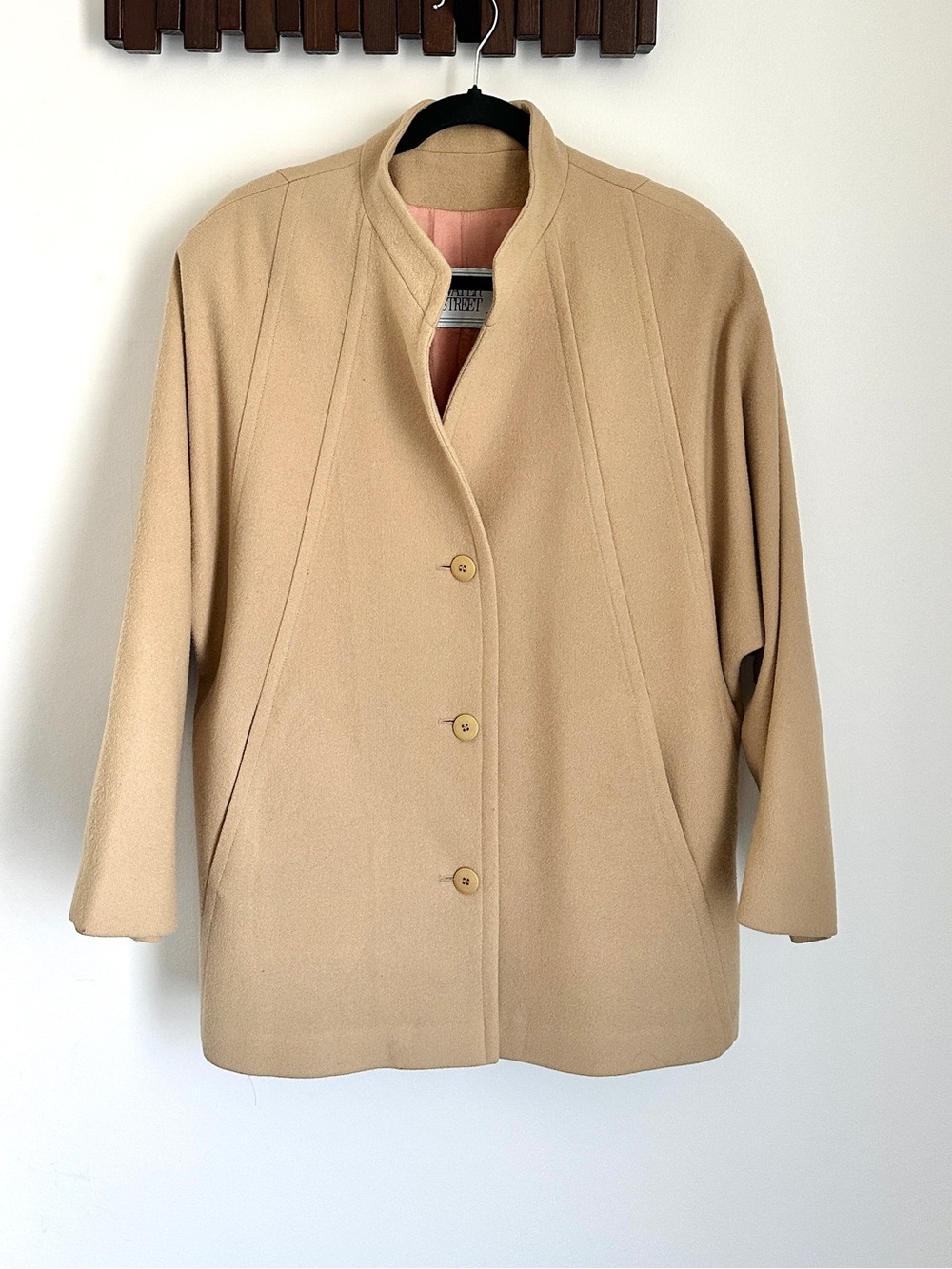 Vintage Water Street Camel Wool Peacoat Dolman Sleeve Canada Made Batwing Size 8